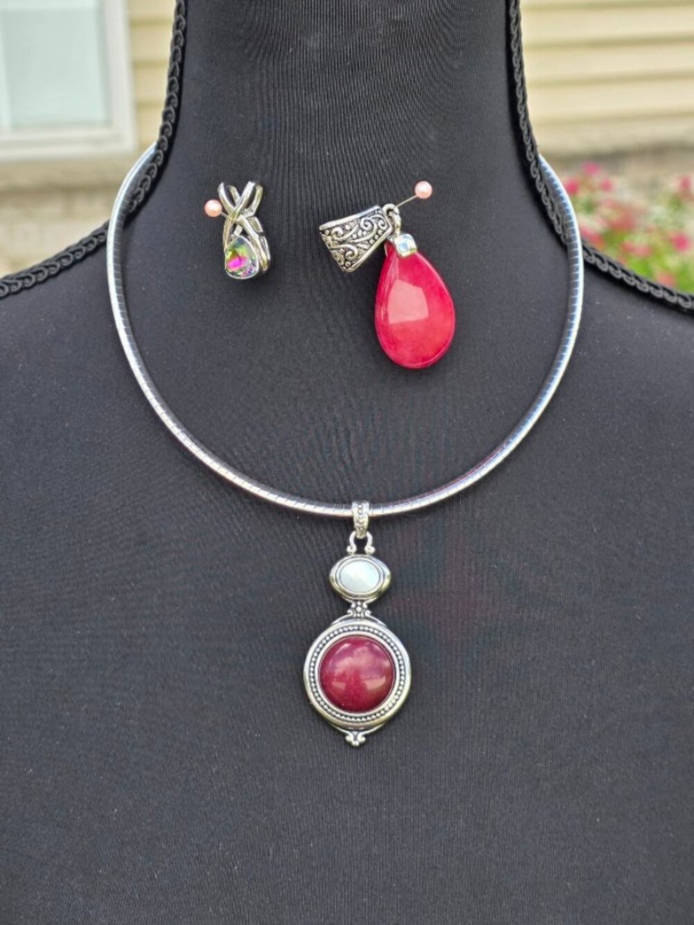 Lia Sophia Reversible Gold Silver Necklace + 3 Pendants